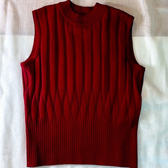 ST. JOHN Sleeveless Ribbed Jacquard Red Top S USA - Picture 2 of 5